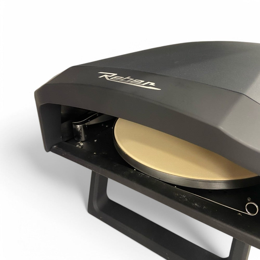 Forno pizza a gas con piatto rotante e doppio bruciatore in acciaio inox 64x44x31,5 cm