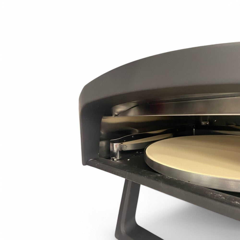 Forno pizza a gas con piatto rotante e doppio bruciatore in acciaio inox 64x44x31,5 cm