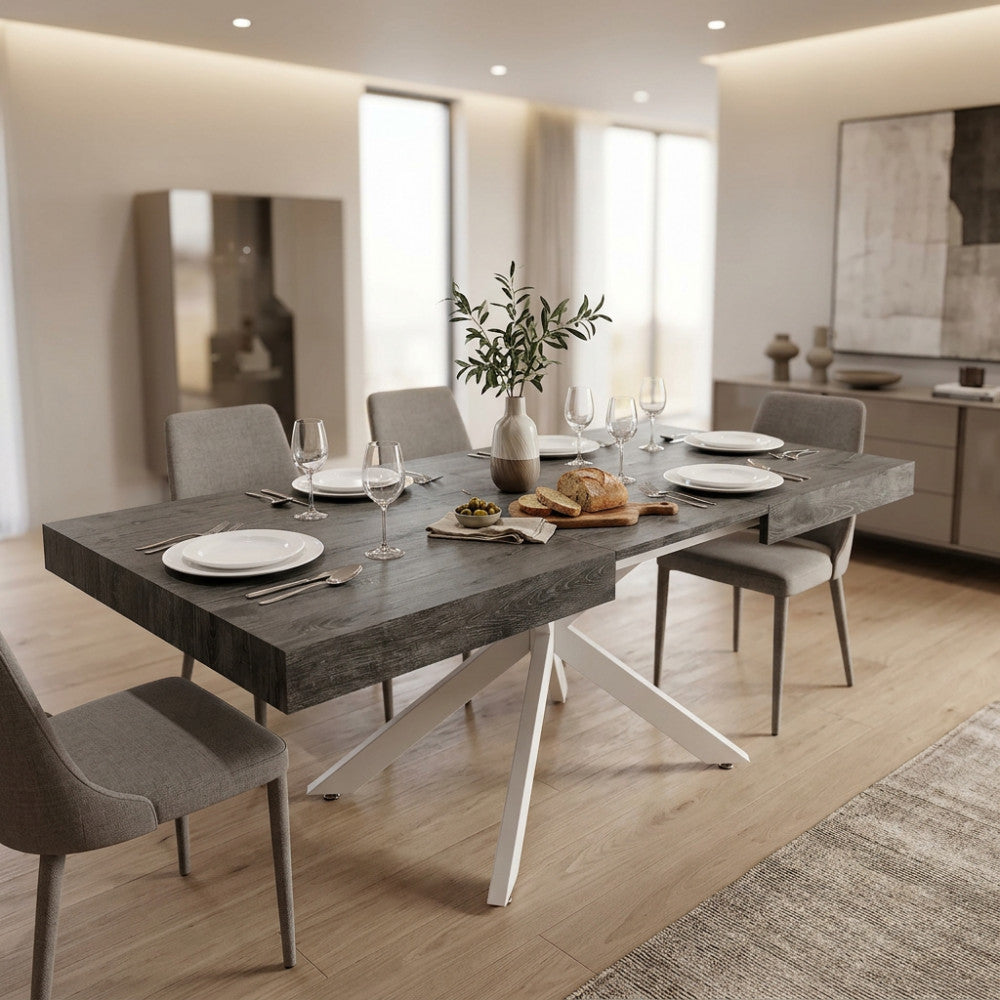 Tavolo allungabile con struttura in metallo antracite effetto legno 90x160/240xH75 cm