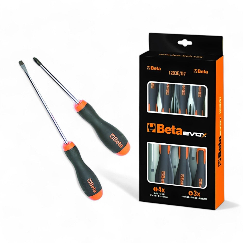 Set giraviti 7 pezzi lama acciaio temperato cromato impugnatura bimateriale polipropilene arancio gomma nera