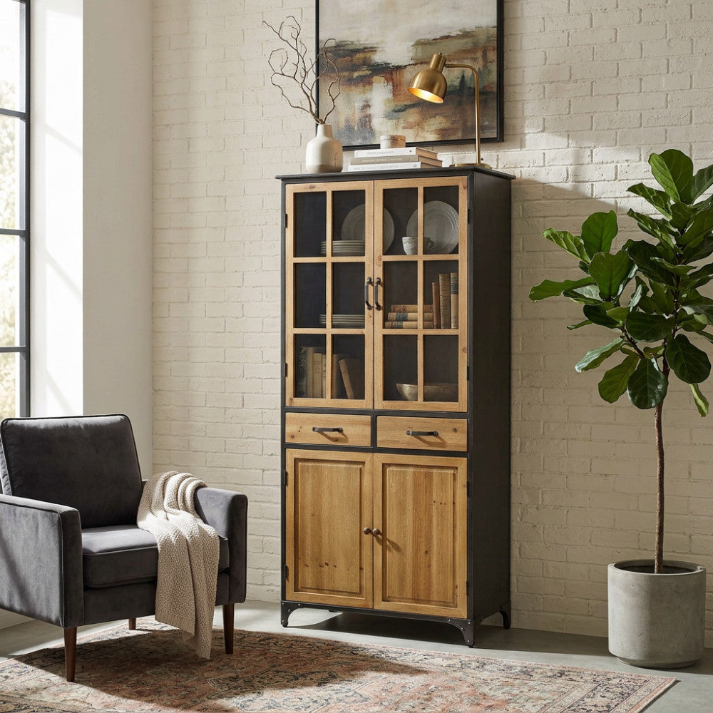 Mobile credenza in legno e acciaio con ante e ripiani per organizzazione 78,5x41,5xH175 cm