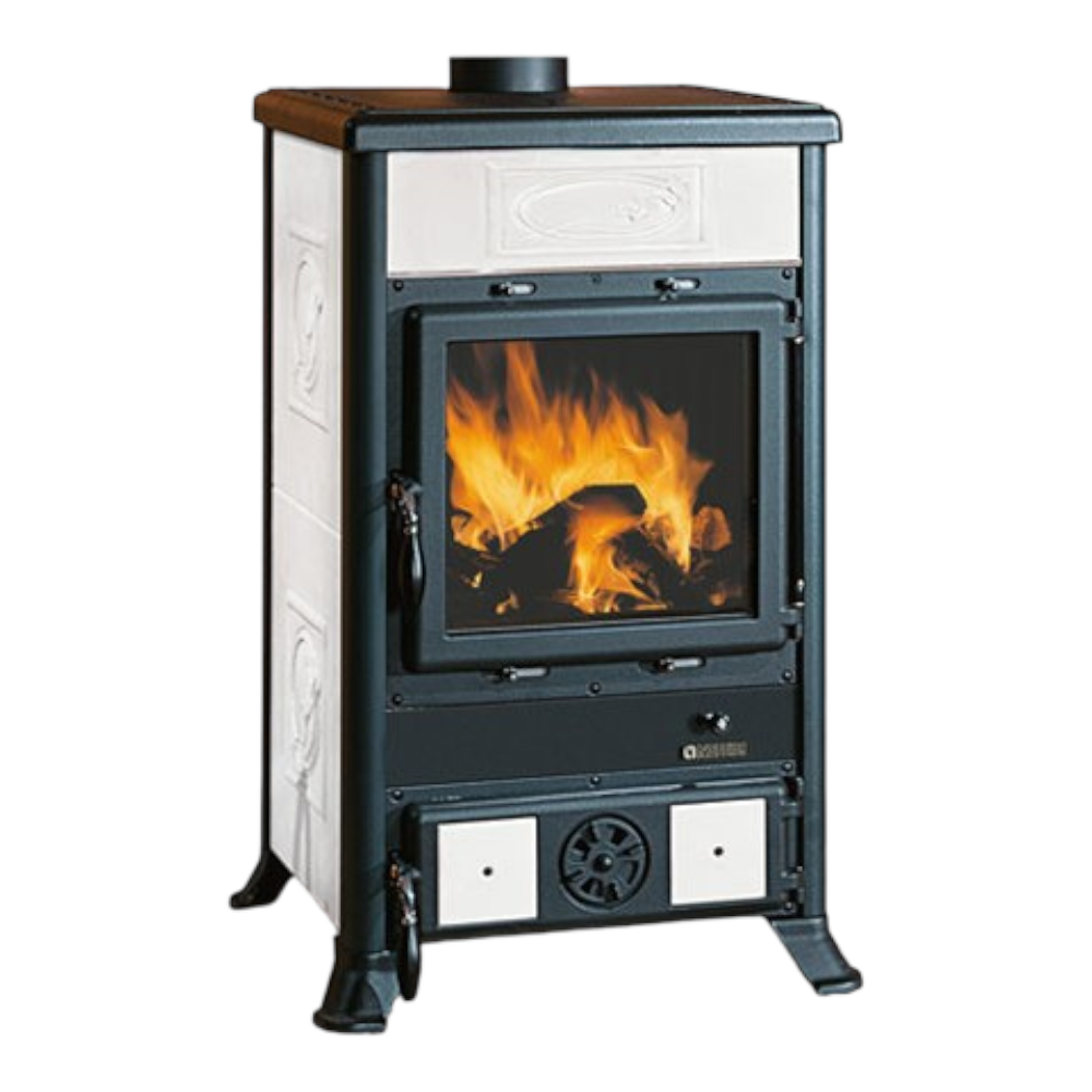 Stufa a legna con rivestimento in maiolica 8,8 kW Rossella R1 Liberty Nordica Extraflame