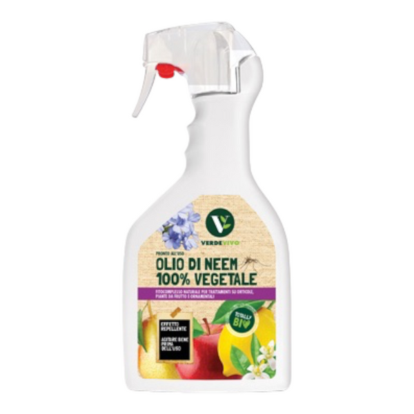 Insetticida spray 750 ml a base di olio di neem in soluzione acquosa per piante Verdevivo
