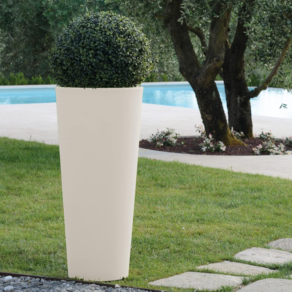 Vaso tondo alto a cono Ø40xH78 cm in resina resistente da esterno con vaschetta estraibile Tirso Plus GDM