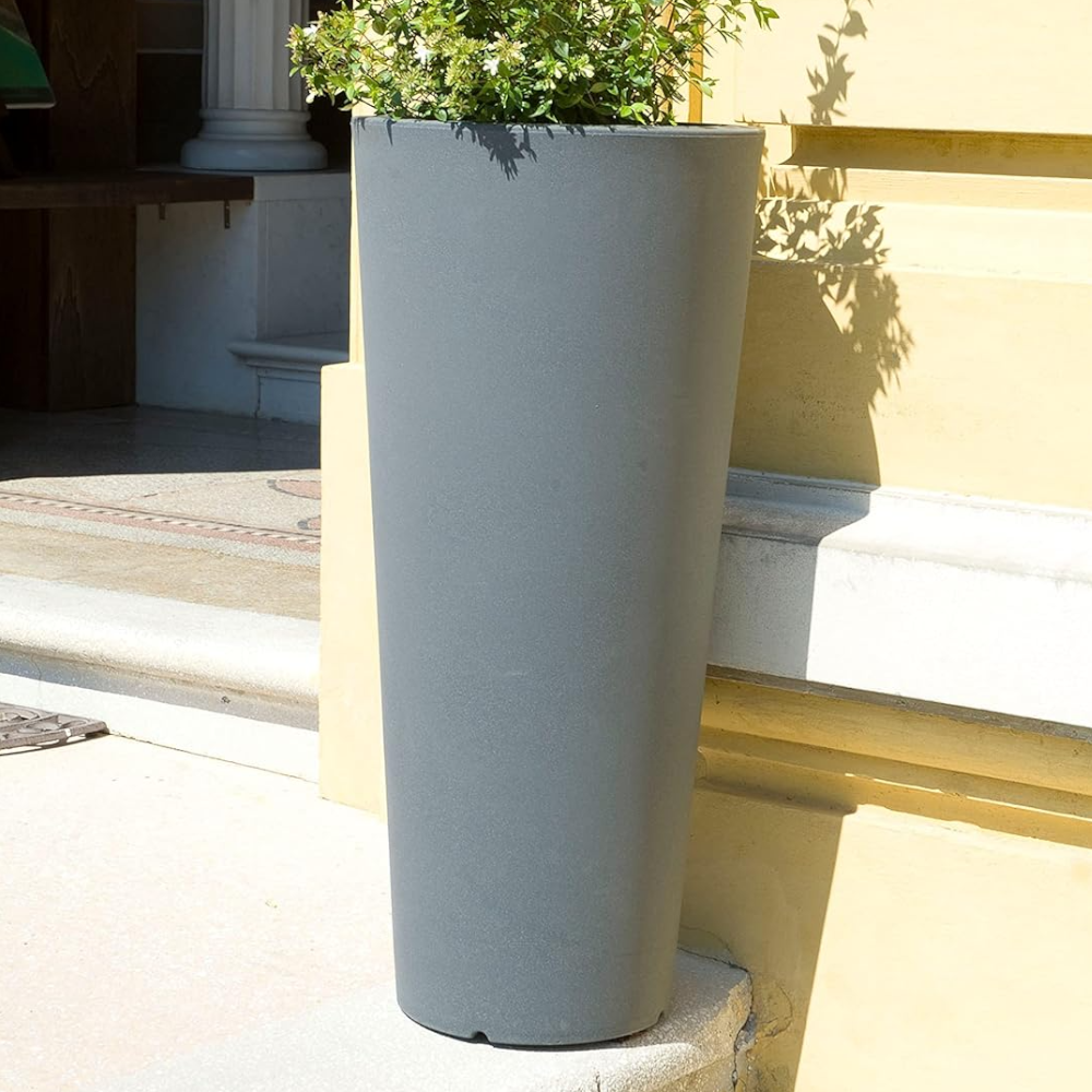 Vaso tondo alto a cono Ø40xH78 cm in resina resistente da esterno con vaschetta estraibile Tirso Plus GDM
