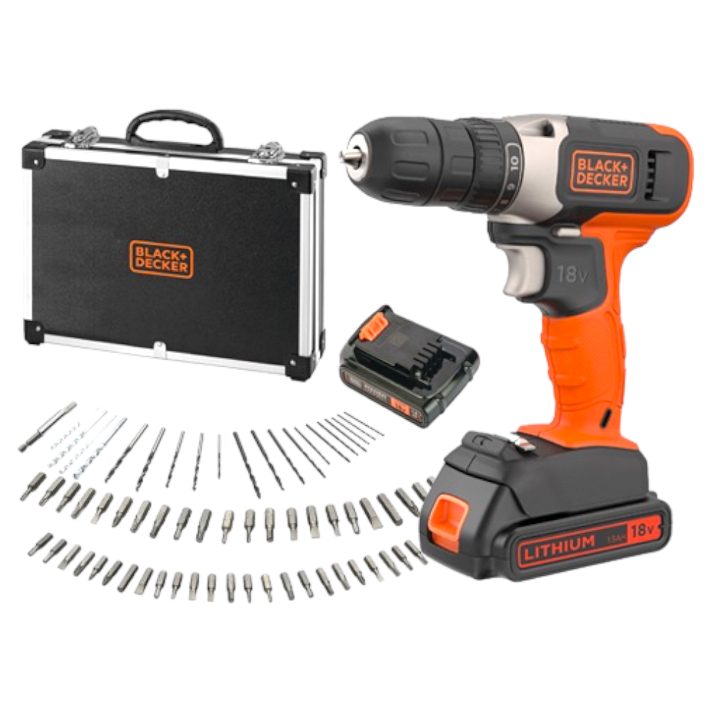 Avvitatore 18V a batteria con 72 accessori e 2 batterie + valigetta premium DCD 001 C2AFC Black&Decker
