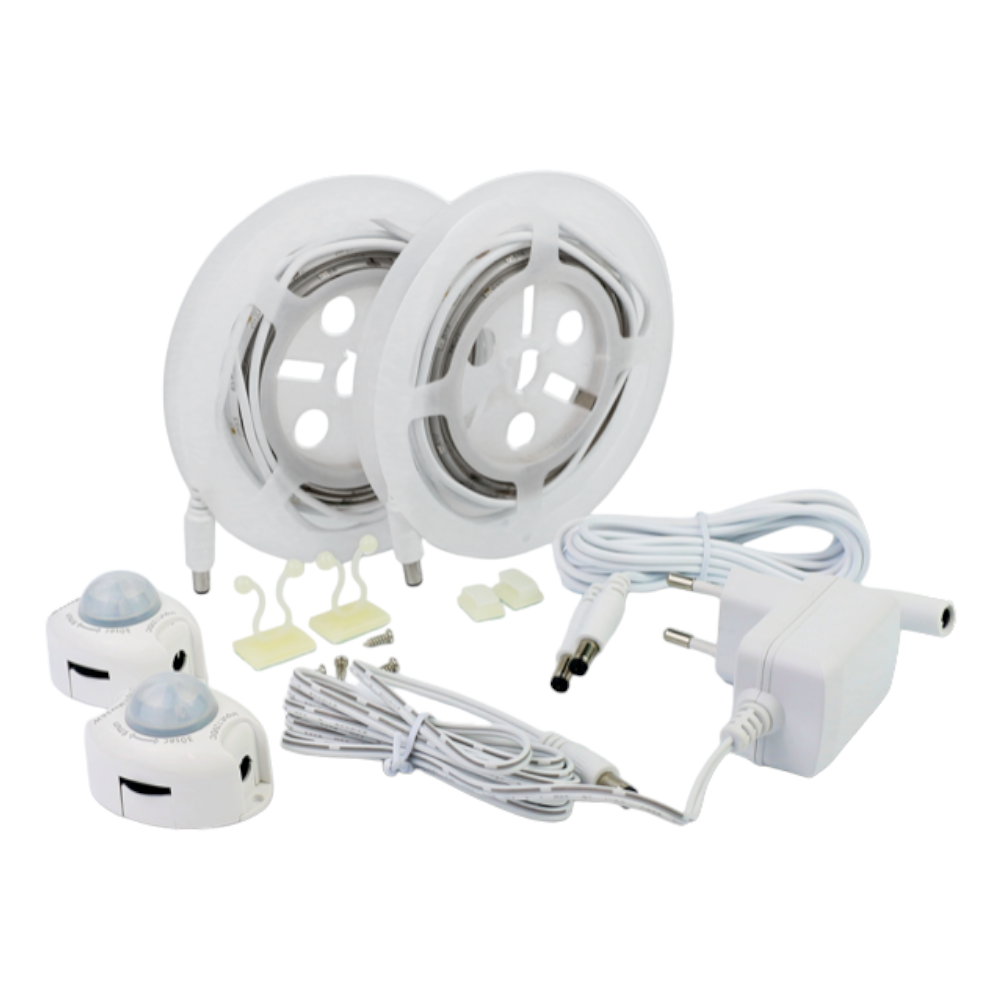 Kit led adesivi 2 rotoli 1,2 mt con sensore notturno di movimento luce bianco caldo 7W Century
