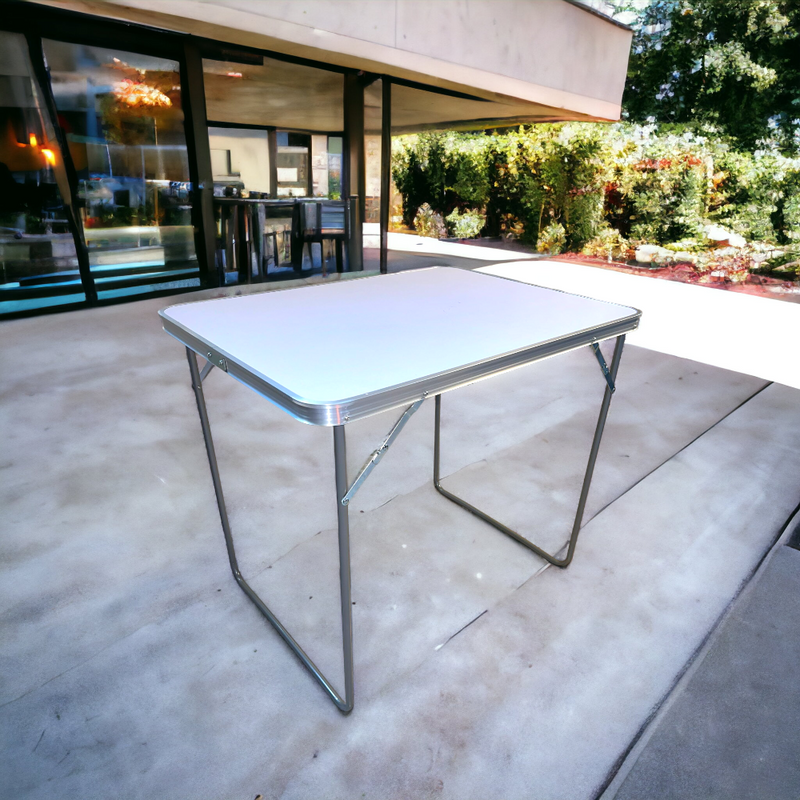 Tavolino pieghevole da esterno 80x60 cm con struttura in acciaio e piano in mdf Steely