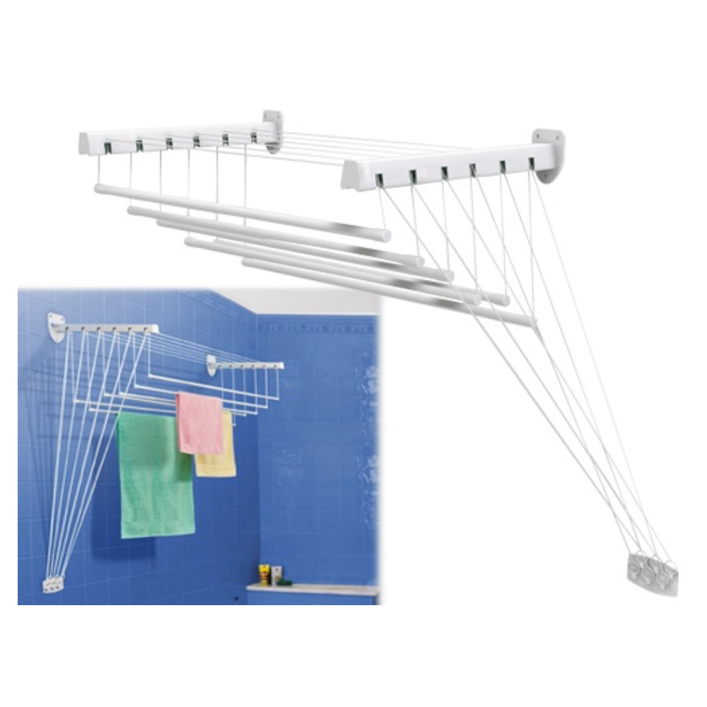 Stendibiancheria a muro con aste sospese alza-abbassa Lift