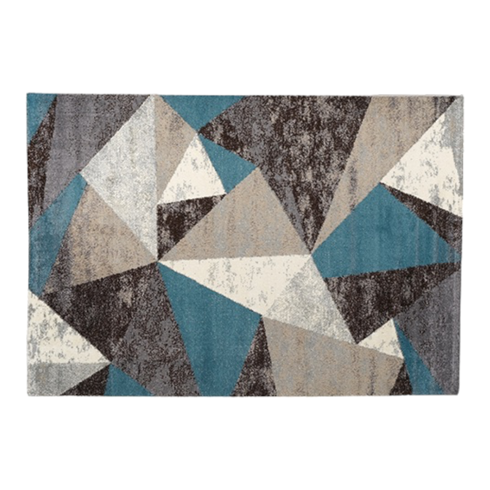 Tappeto casa decorativo in tessuto frisee antitarme e decoro geometrico blu