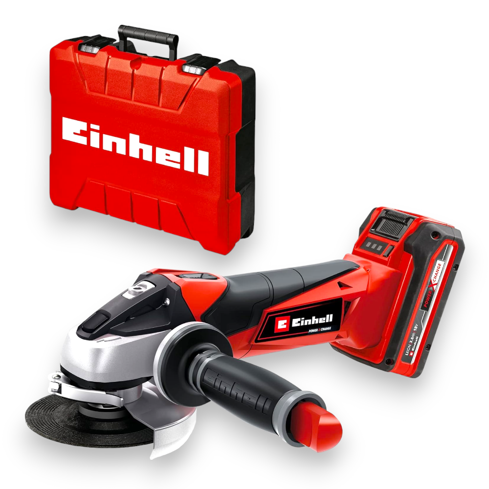 Smerigliatrice professionale a batteria con avviamento progressivo e valigetta Einhell TE-AG 18/115 LI Kit