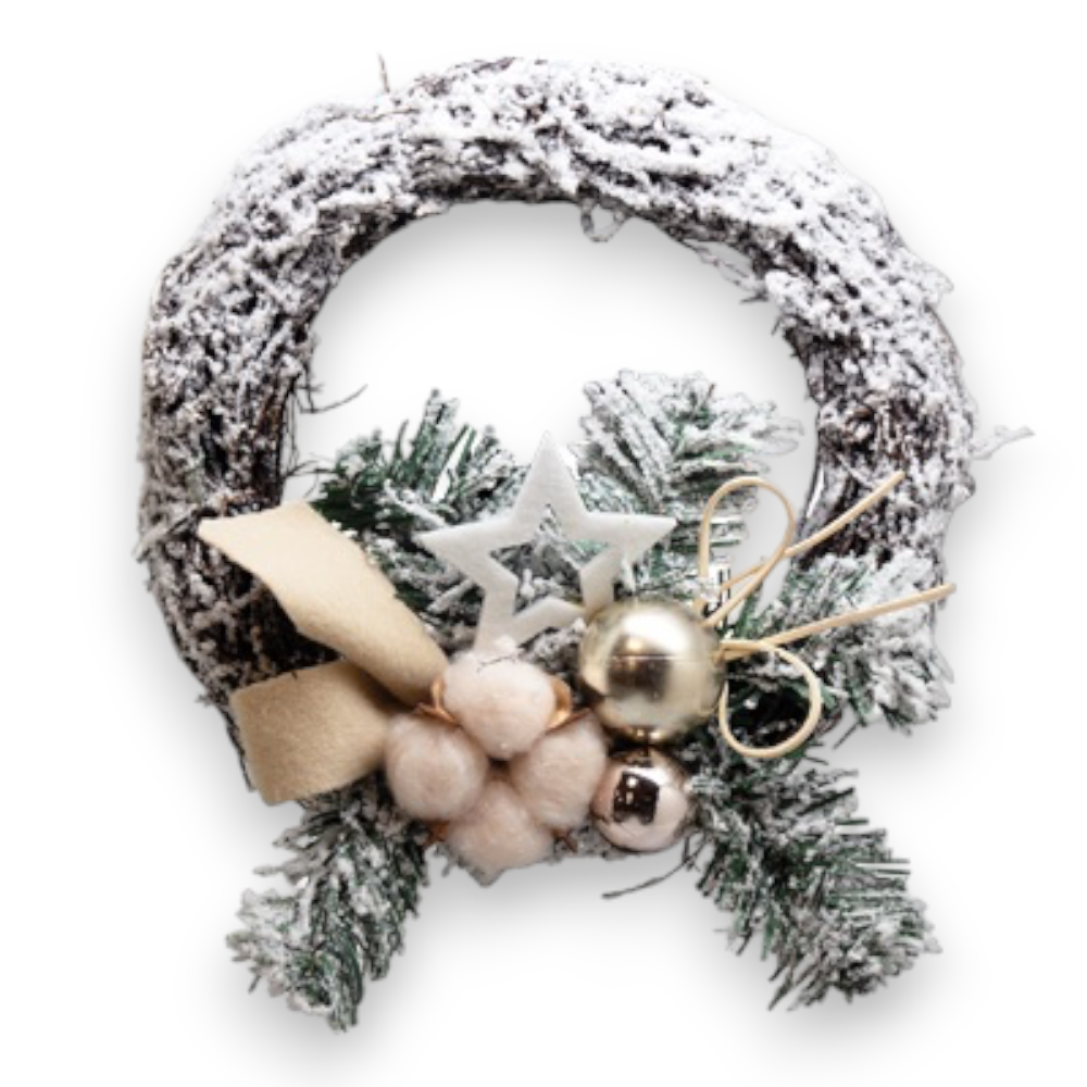 Appendino ghirlanda fuoriporta natalizio 20x25 cm con addobbi champagne