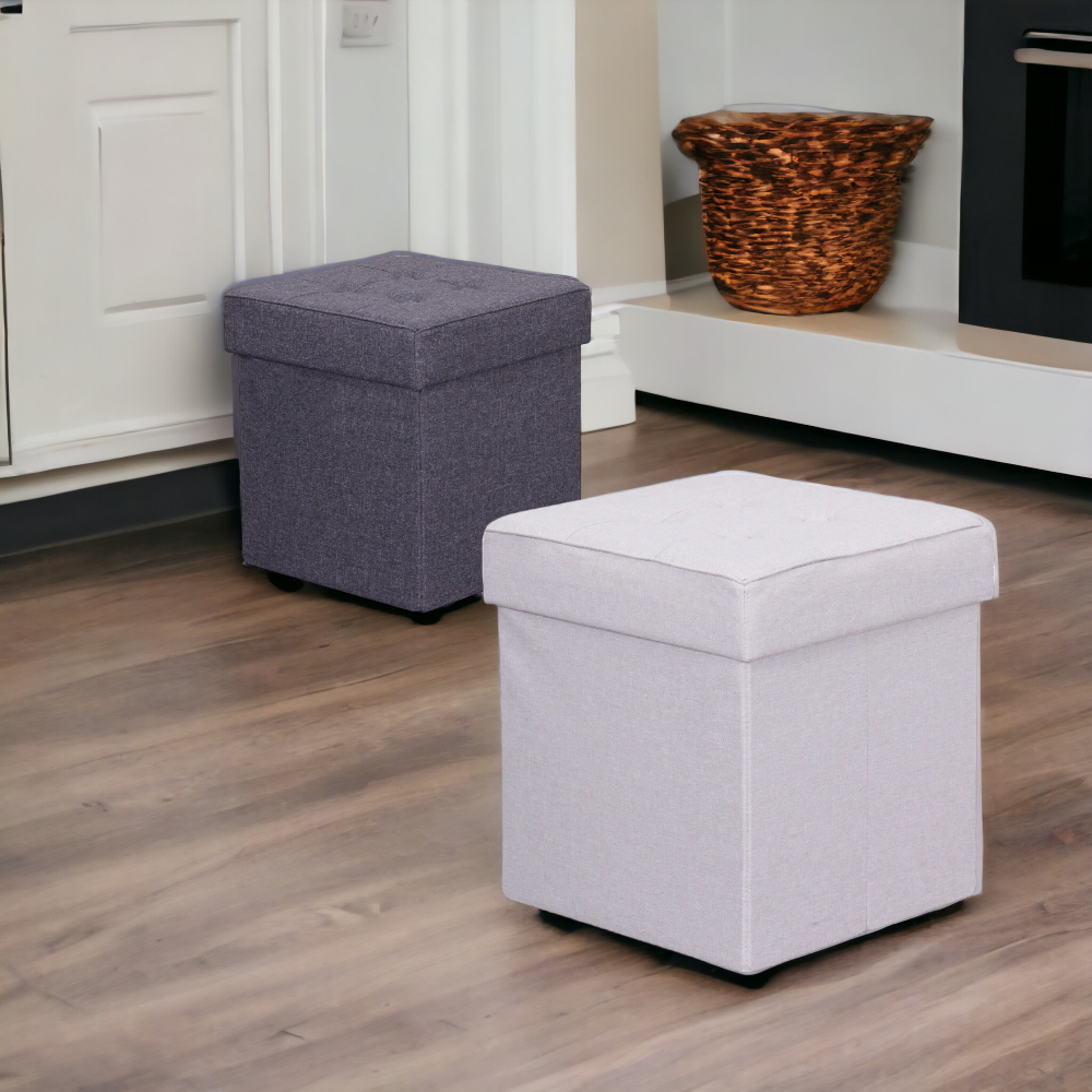 Pouf chiudibile contenitore 38x38x40 cm design rivestito in stoffa