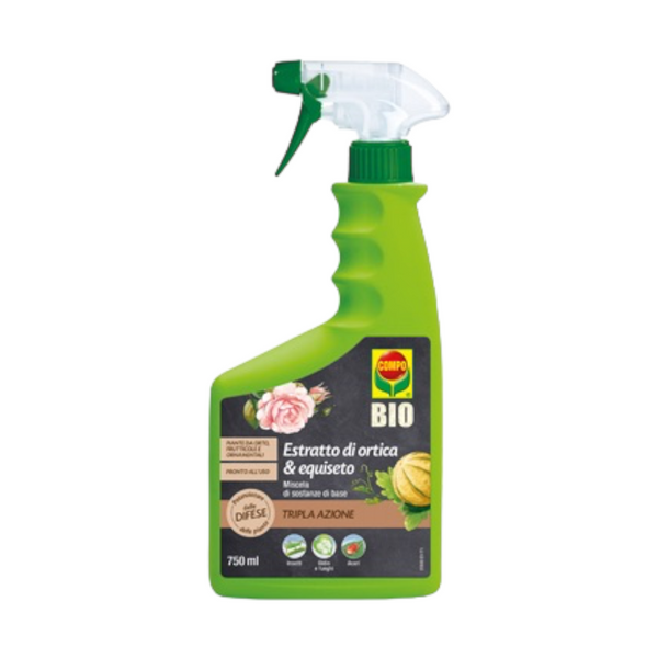 Insetticida spray 3in1 a base di ortica ed equiseto 750 ml contro acari e funghi Compo Bio