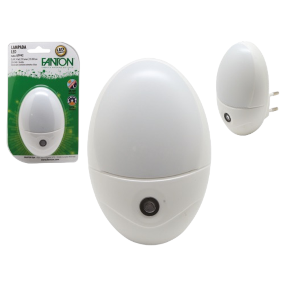Lampada a led notturna con sensore crepuscolare e presa a muro