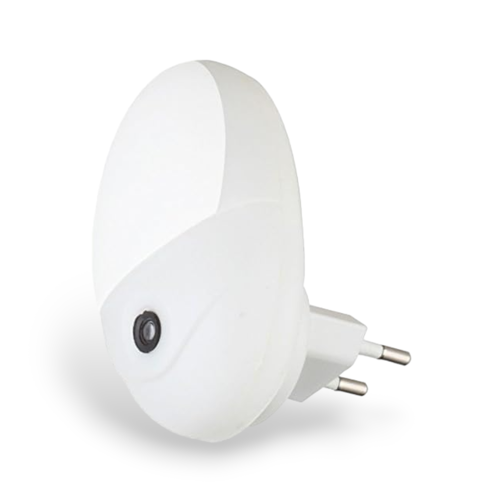 Lampada a led notturna con sensore crepuscolare e presa a muro