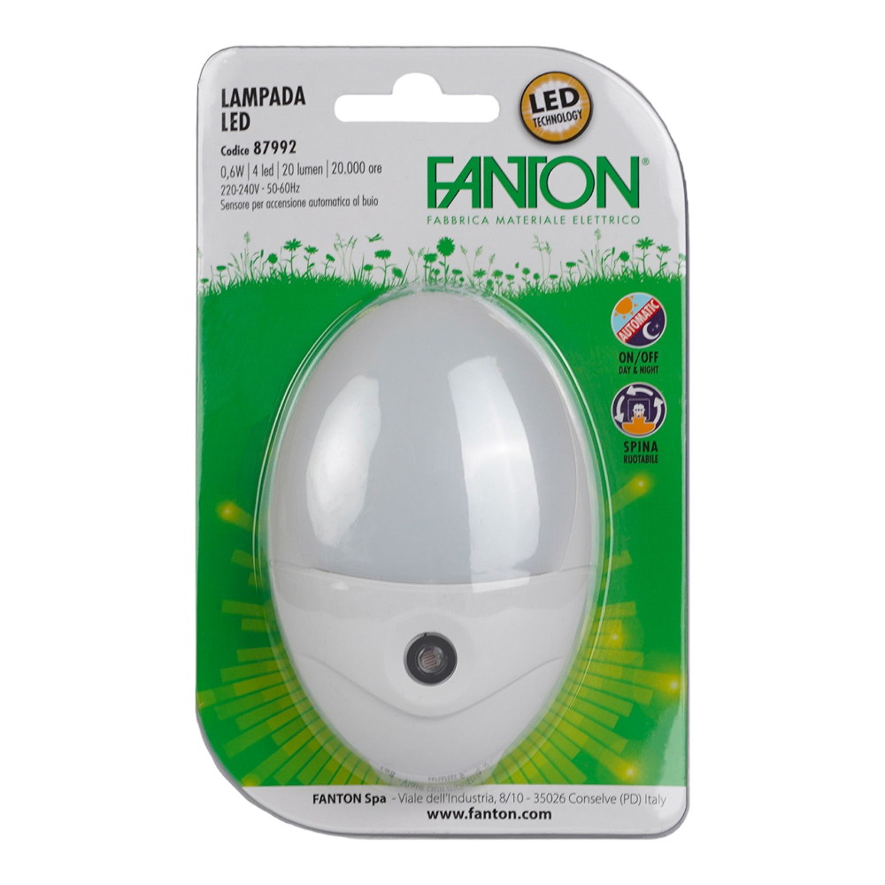 Lampada a led notturna con sensore crepuscolare e presa a muro