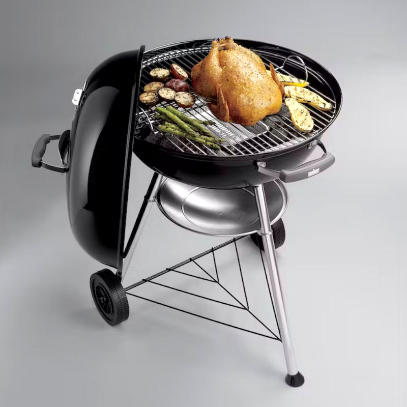 Barbecue rotondo a carbone con ruote e griglia in acciaio cromato original Weber compact kettle