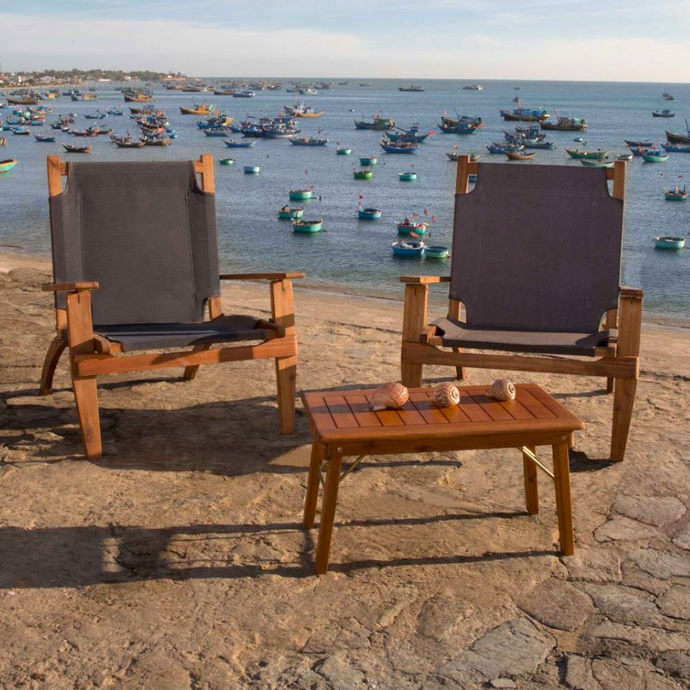 Salotto set da giardino esterno in legno di acacia con seduta in poliestere Summer Fresh