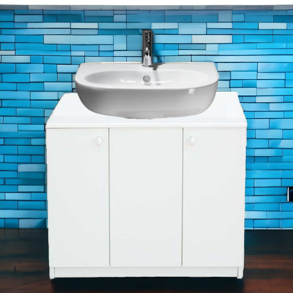 Mobiletto da bagno 2 ante copri colonna per lavabo in legno laccato bianco Lisa