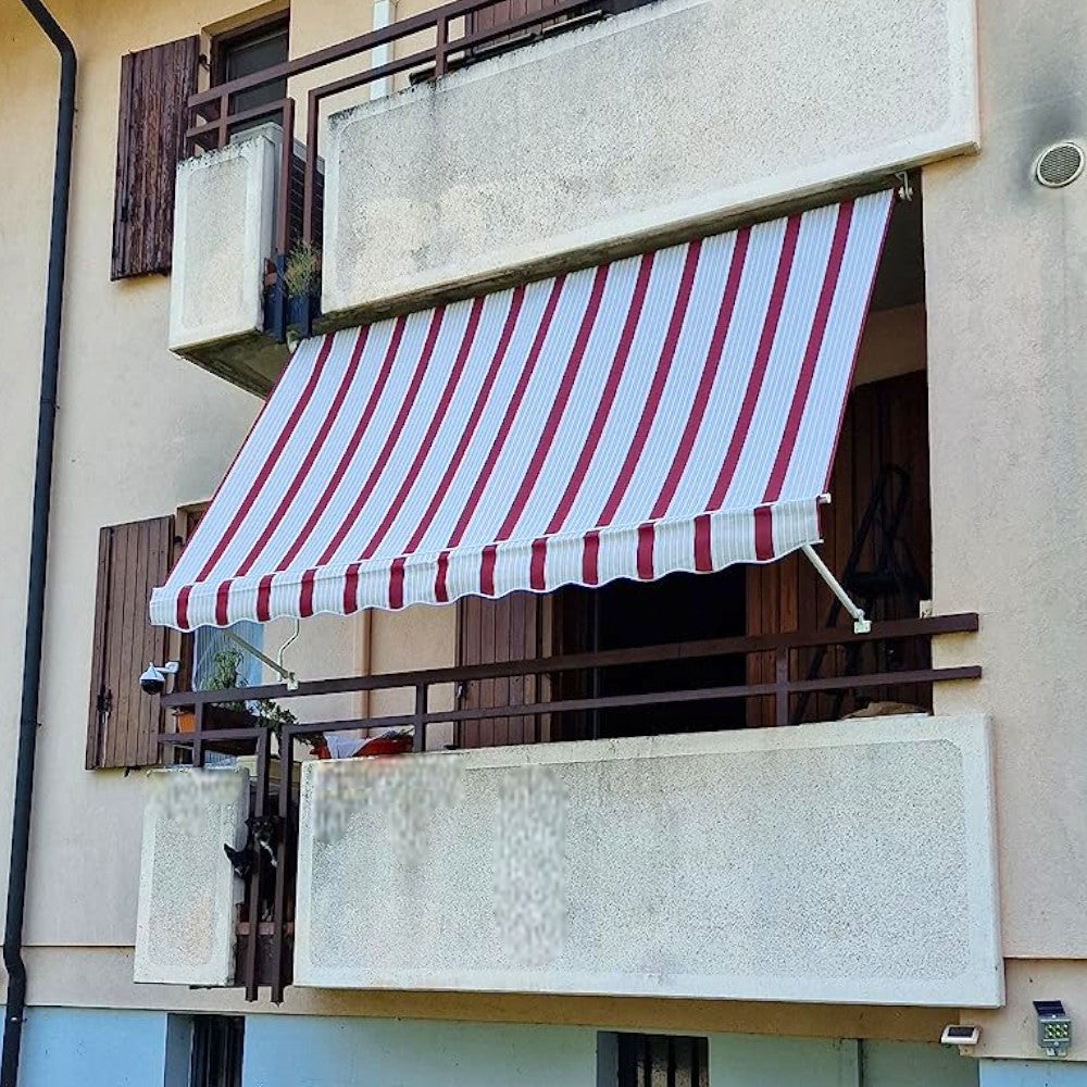 Tenda da balcone para sole a caduta 300x250 cm bordeaux e crema a righe con profili in alluminio