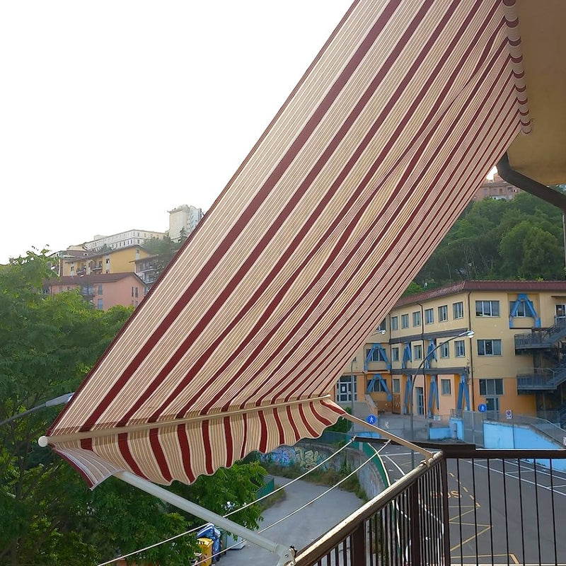Tenda da balcone para sole a caduta 400x300 cm bordeaux e crema a righe con profili in alluminio