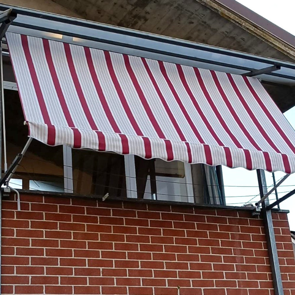 Tenda da balcone para sole a caduta 300x250 cm bordeaux e crema a righe con profili in alluminio