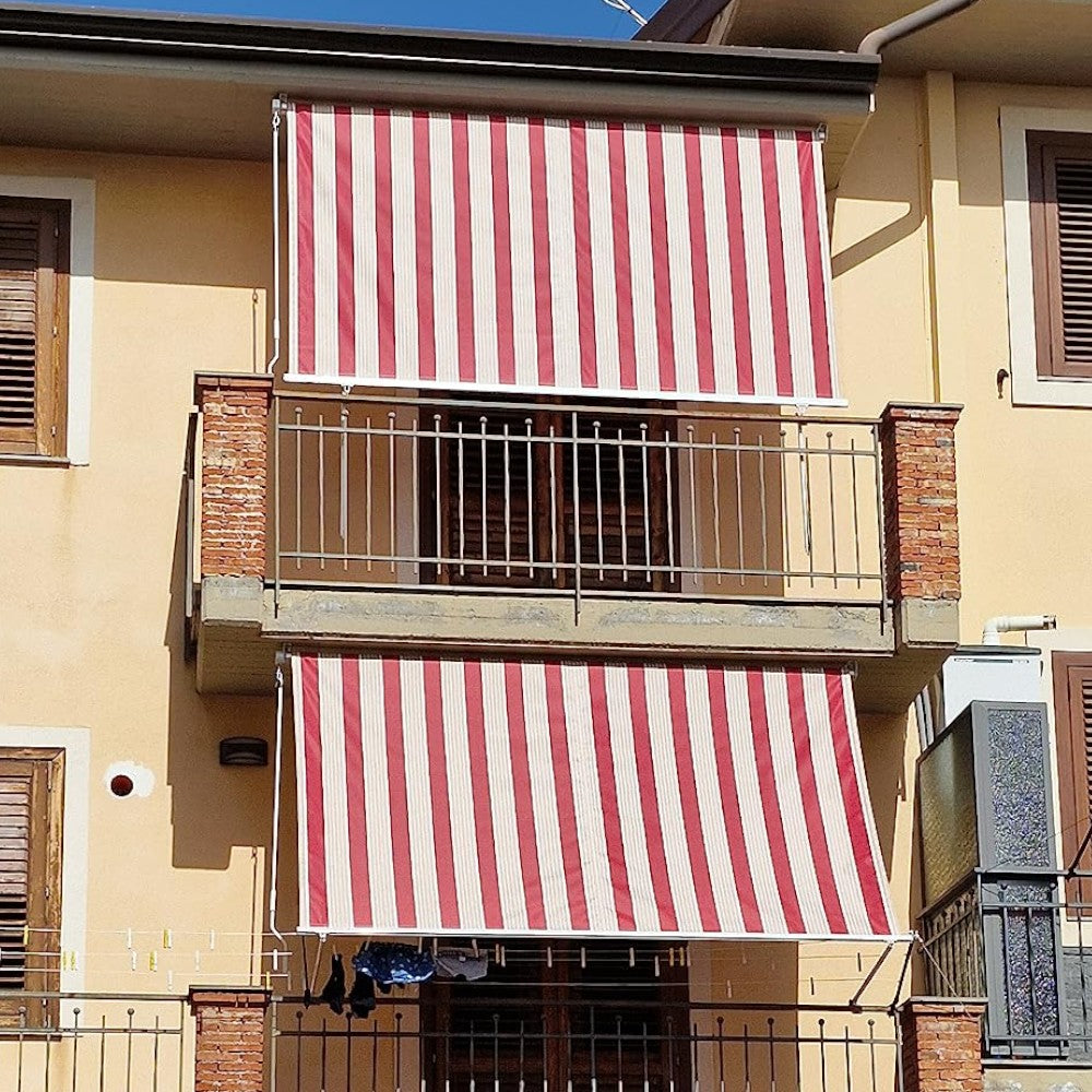 Tenda da balcone para sole a caduta 300x250 cm bordeaux e crema a righe con profili in alluminio