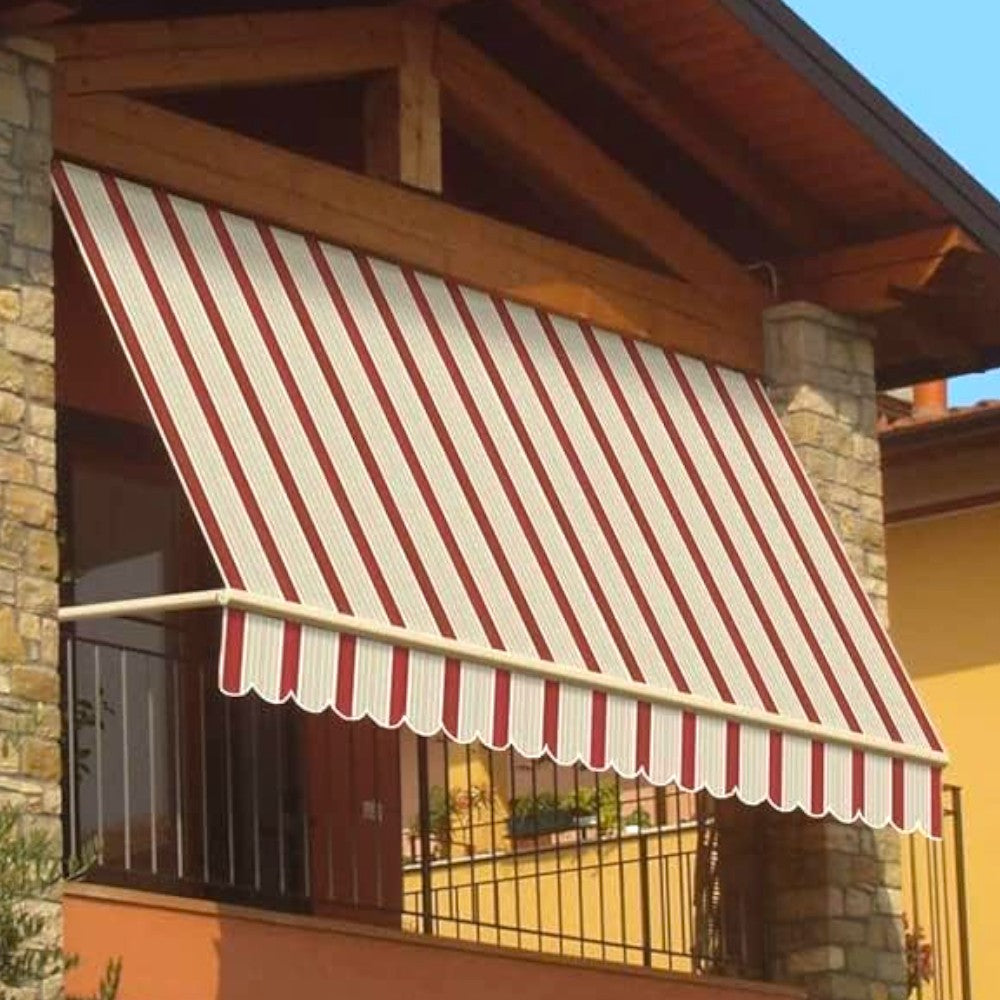 Tenda da balcone para sole a caduta 300x250 cm bordeaux e crema a righe con profili in alluminio