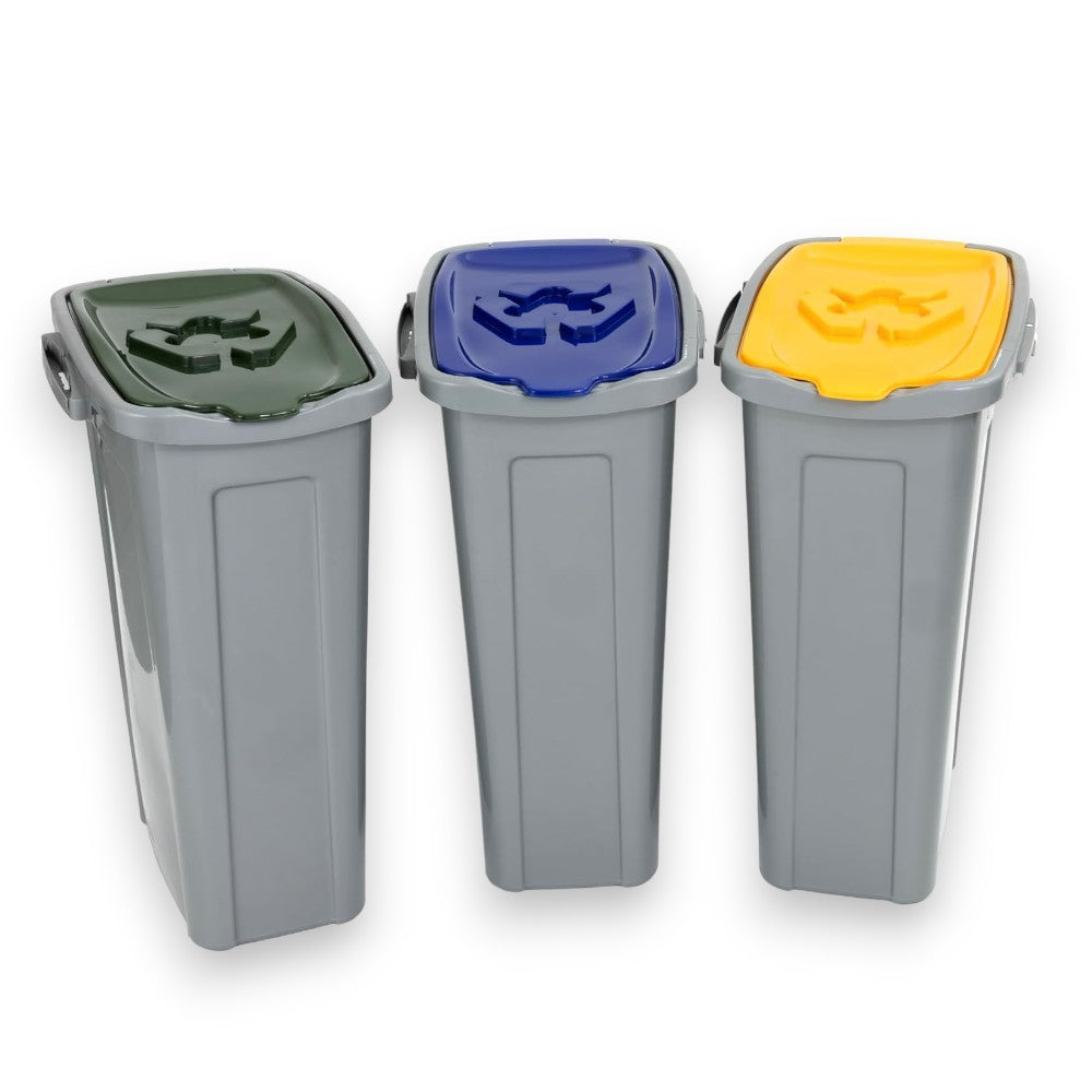 Secchi pattumiere 105 litri per raccolta differenziata con etichette adesive set 3 pezzi