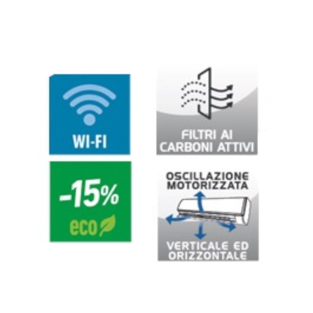 Condizionatore climatizzazione 12000 BTU aria fredda e calda Wi-Fi doppio telecomando Zephir ZTQ