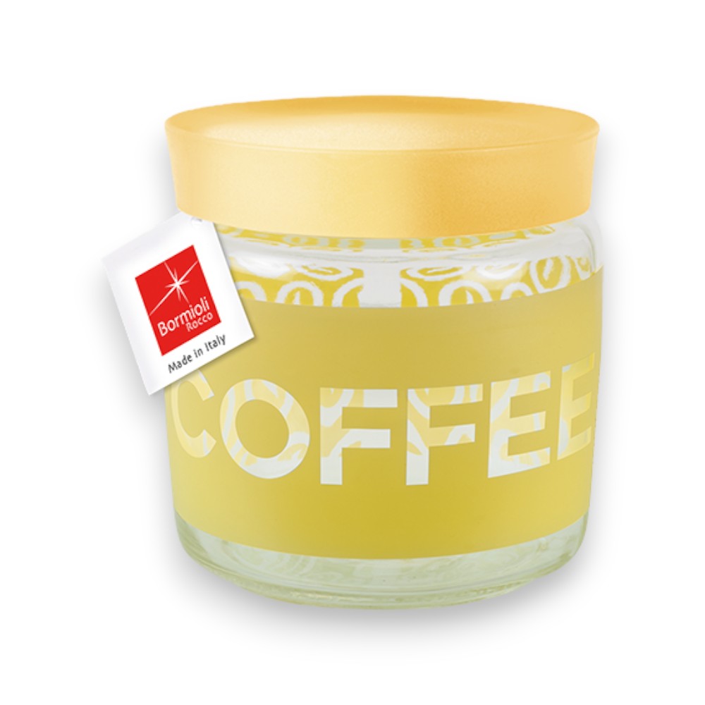 Barattolo caffè in vetro 75cl con decoro giallo soft touch e tappo a pressione Giara