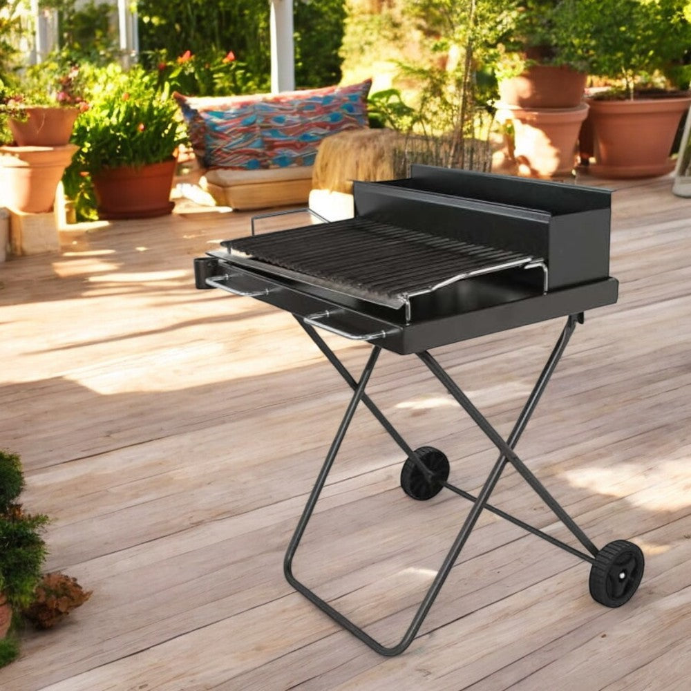 Barbecue a legna salvaspazio da campeggio con griglia pesante in acciaio inox gambe chiudibili e ruote Kart