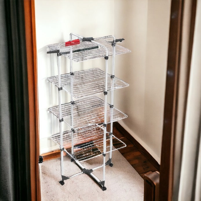 Stendino stendibiancheria a torre 4 ripiani chiudibile in acciaio salvaspazio con ruote Vileda Modular 4