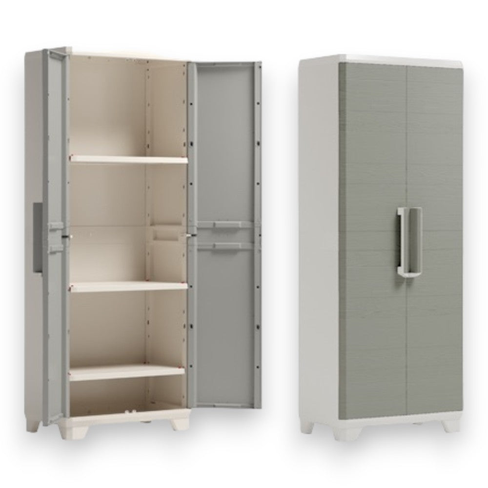 Armadio tuttopiani in resina da esterno a 2 ante effetto legno chiudibili con lucchetto Linear Wood Keter