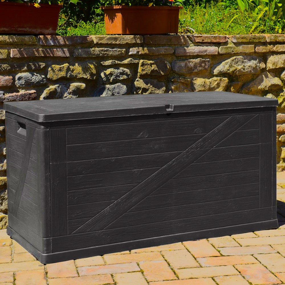 Baule in resina antracite effetto legno da esterno 120x56xh63 cm 420 lt Multibox Wood