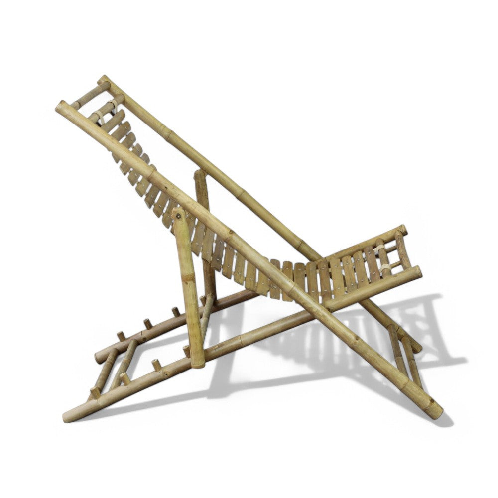 Sdraio dondolo in legno bamboo marrone 117x60xH68 cm per giardino arredamento esterno