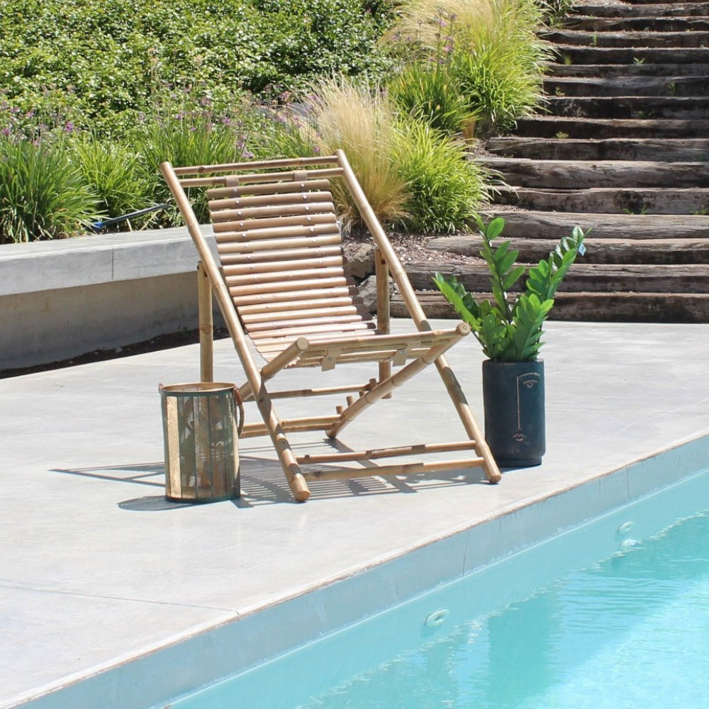 Sdraio dondolo in legno bamboo marrone 117x60xH68 cm per giardino arredamento esterno