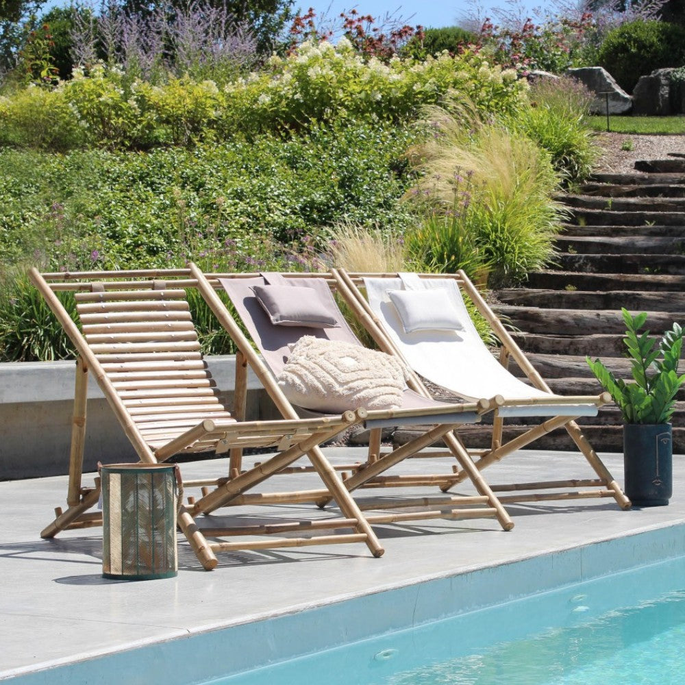 Sdraio dondolo in legno bamboo marrone 117x60xH68 cm per giardino arredamento esterno