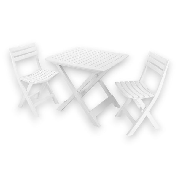Set completo tavolo e 2 sedie pieghevoli da campeggio in resina bianca resistente Camping