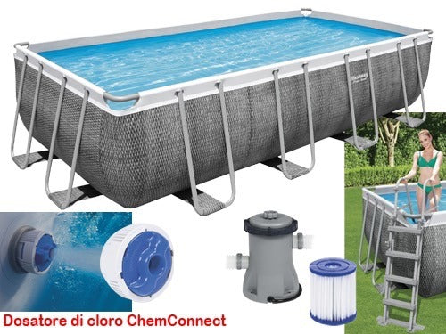 Piscina Power Steel Rettangolare Cm 488X244X122 Colore Rattan Grigio Scuro Bestway 56996
