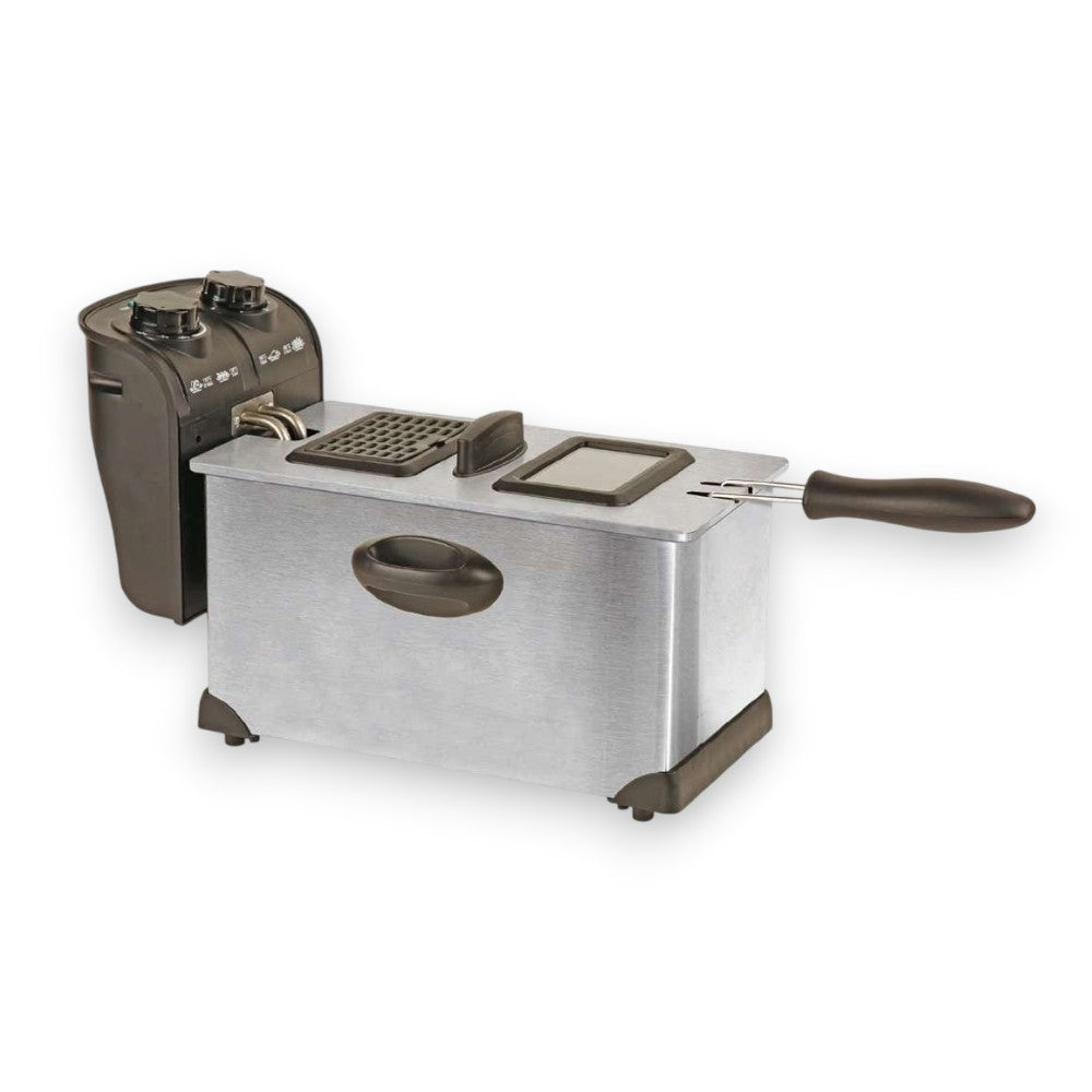 Friggitrice elettrica 2000W in acciaio inox 3 litri con temperatura regolabile e filtro anti odore