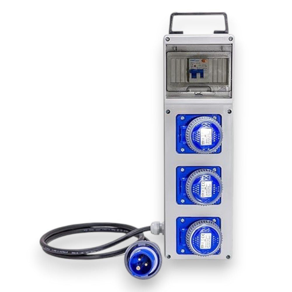 Quadro di distribuzione 220V industriale multipresa da esterno con pulsante di emergenza Slim