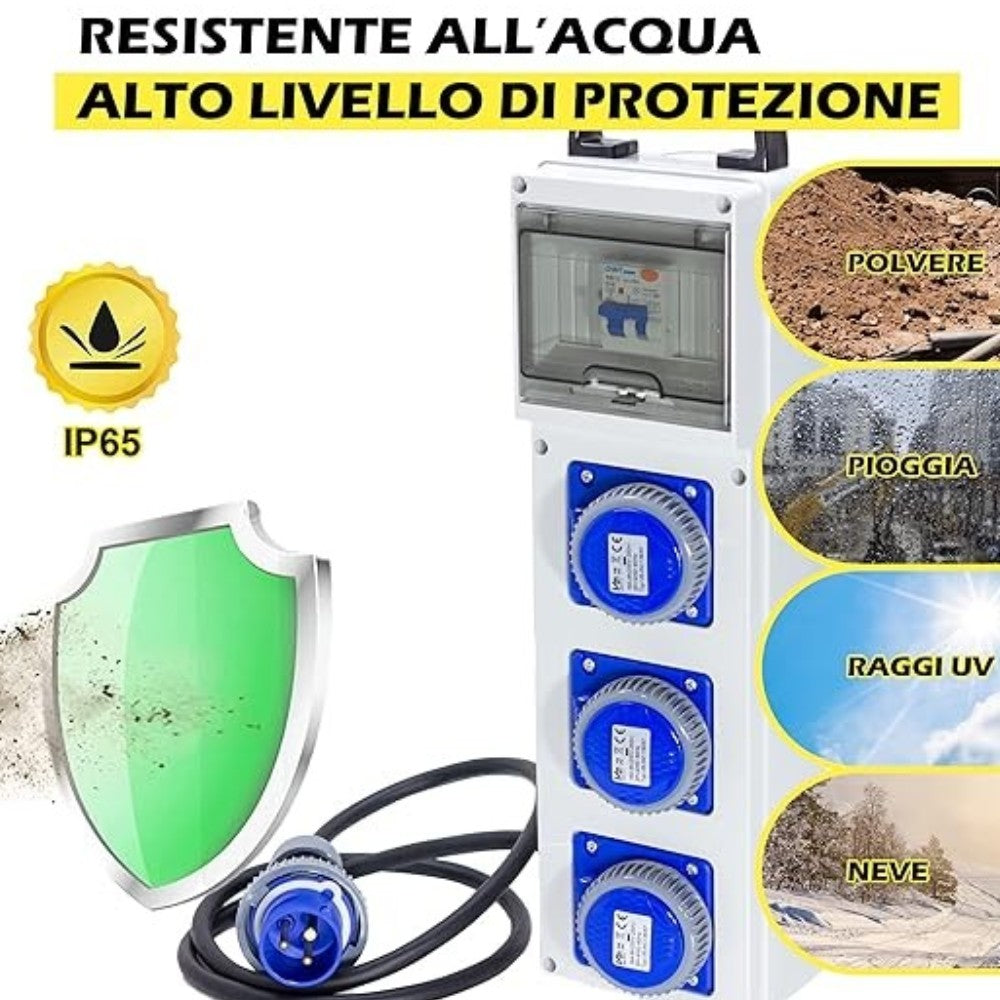 Quadro di distribuzione 220V industriale multipresa da esterno con pulsante di emergenza Slim