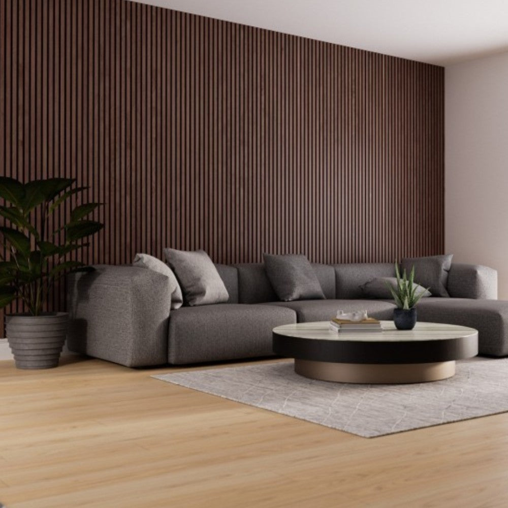 4 pannelli fonoassorbenti decorativi flessibili in mdf per uso interno noce scuro 60x275 cm