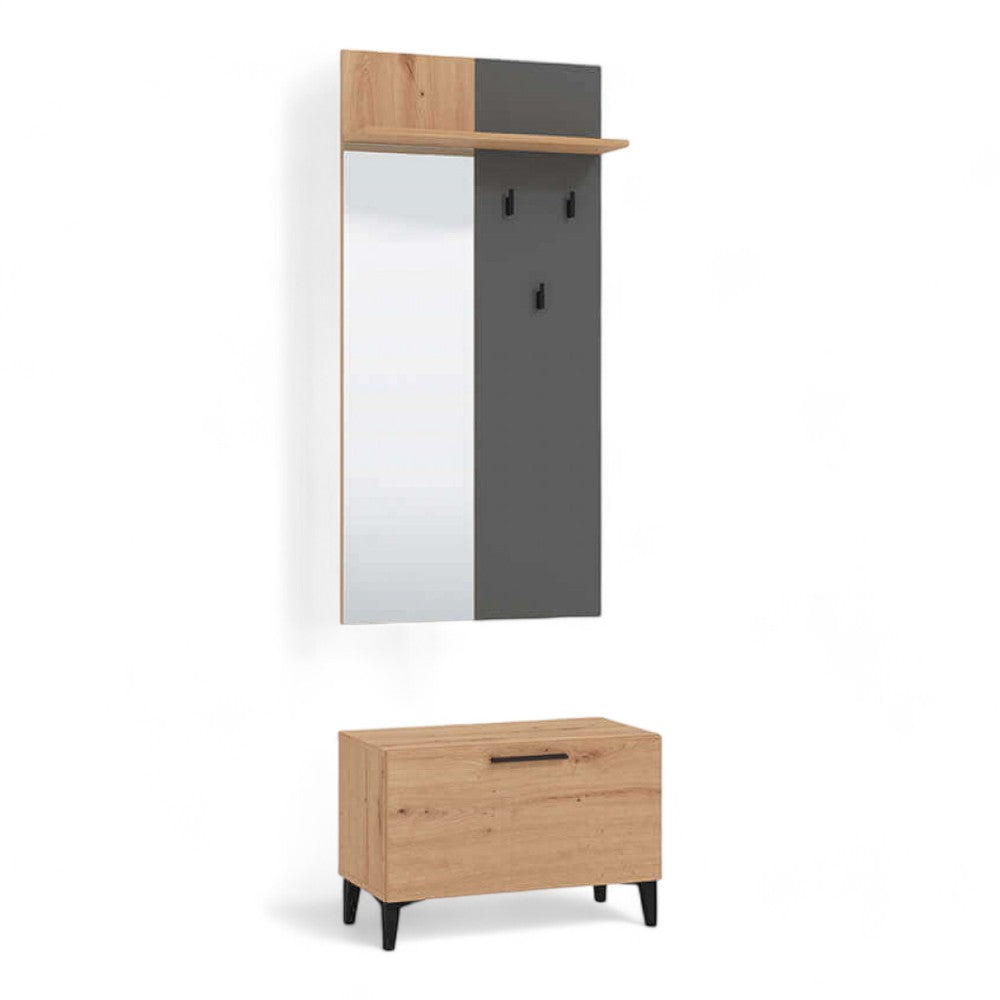 Ingresso in legno rovere artigiano e grigio grafite con ripiani salvaspazio in truciolare bilaminato perfetto per l'arredo moderno