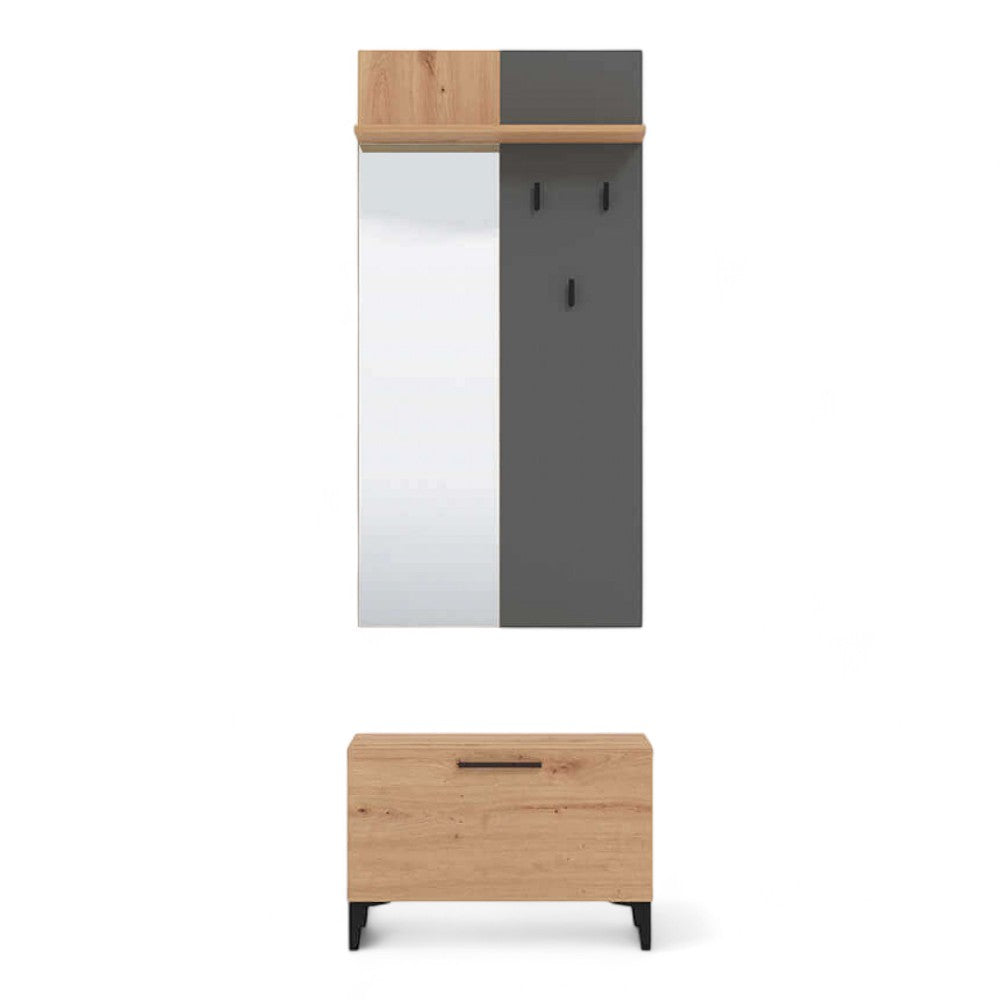 Ingresso in legno rovere artigiano e grigio grafite con ripiani salvaspazio in truciolare bilaminato perfetto per l'arredo moderno