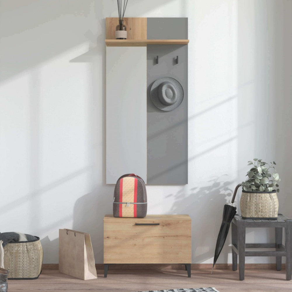 Ingresso in legno rovere artigiano e grigio grafite con ripiani salvaspazio in truciolare bilaminato perfetto per l'arredo moderno