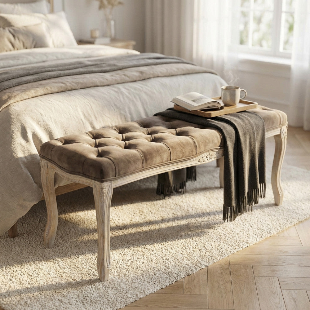 Panca da interno in legno e velluto con design moderno 110x36xH47 cm