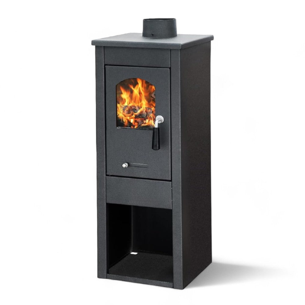 Stufa riscaldamento a legna  in acciaio lux 5,7 kw colore nero